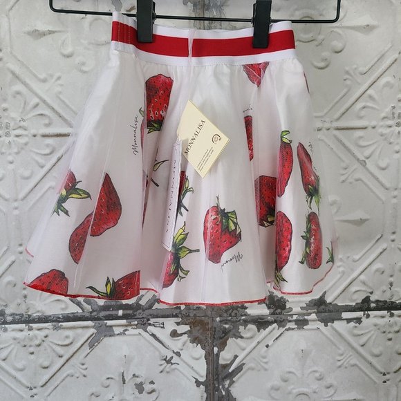 Monnalisa Kids Strawberry Print Full Circle Skirt Made in Italy Size 3 NWT - Picture 3 of 9